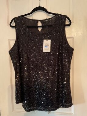 DKNY 50% off! Black Sequined Tank Top in XL NWT New With Tags